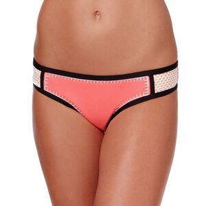 Bar III Pink Bikini Bottoms NEW Black Whipstitch Mesh Side Hipster Size Large